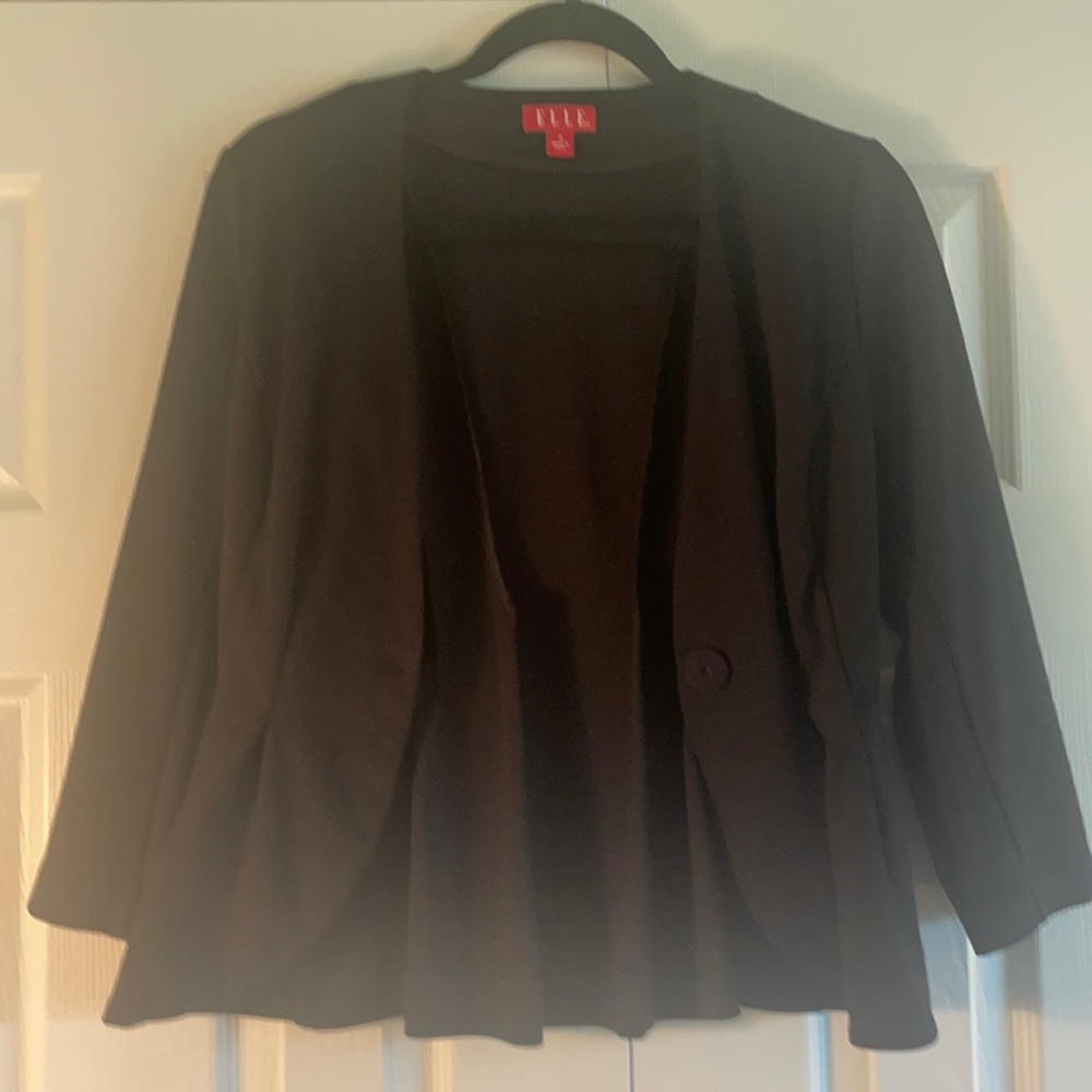 Black blazer, ruffled bottom hem